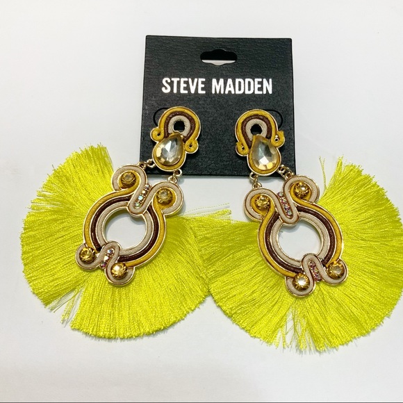 Steve Madden Gold Tone Yellow Statement Earrings - Picture 2 of 3